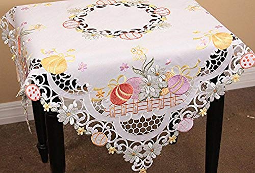 Xia Home Fashions Country Egg Embroidered Cutwork 34-InchBy 34-Inch Easter Table Topper