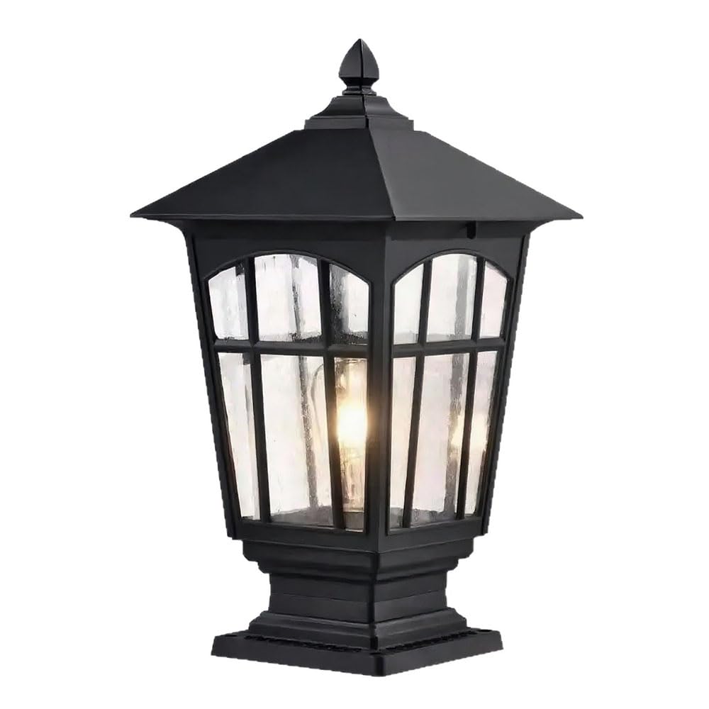 KNBVFHG 15.7''H Exterior Lamp Post Lantern 1-Pack IP54 Waterproof Post Head Lamp Modern Yard Entry Outdoor Column Lights with Pier Mount Yard Pedestal Lighting Fixtures for Courtyard, Porch,Street