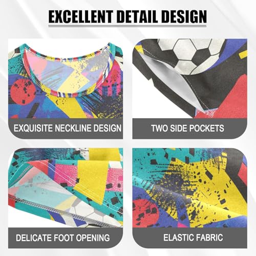 ALAZA Soccer Football Geometics Pajamas Set Short Sleeve Cotton Sleepwear Summer Pjs 2 Piece 5-14Y4