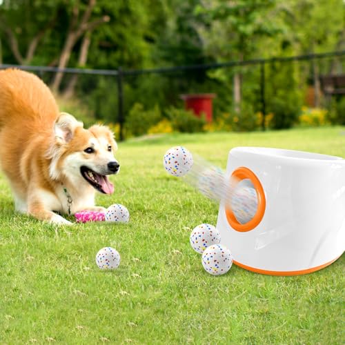 Orifesio Ballwurfmaschine für Hunde, Ballmaschine Hund mit 6 E-TPU Tennisbälle, Interaktives Hundespielzeug Elektrisch für Kleine Hund, Hunde Tennis Ballmaschine für Innen und Außen