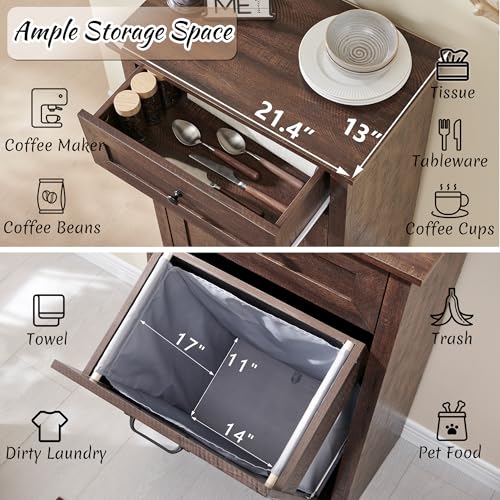 Image of IFBUY Tilt Out Laundry Hamper Cabinet, Trash Can Cabinet, Brown