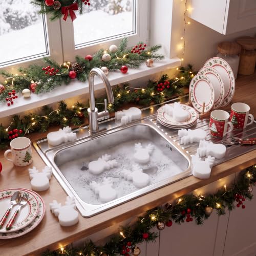 Image of Tioncy 12 Pack Kitchen Sponges Bulk Dual Sided Scrubber Sponges Dishwashing Kitchen Cleaning Accessories for Household Supplies(Reindeer, White)
