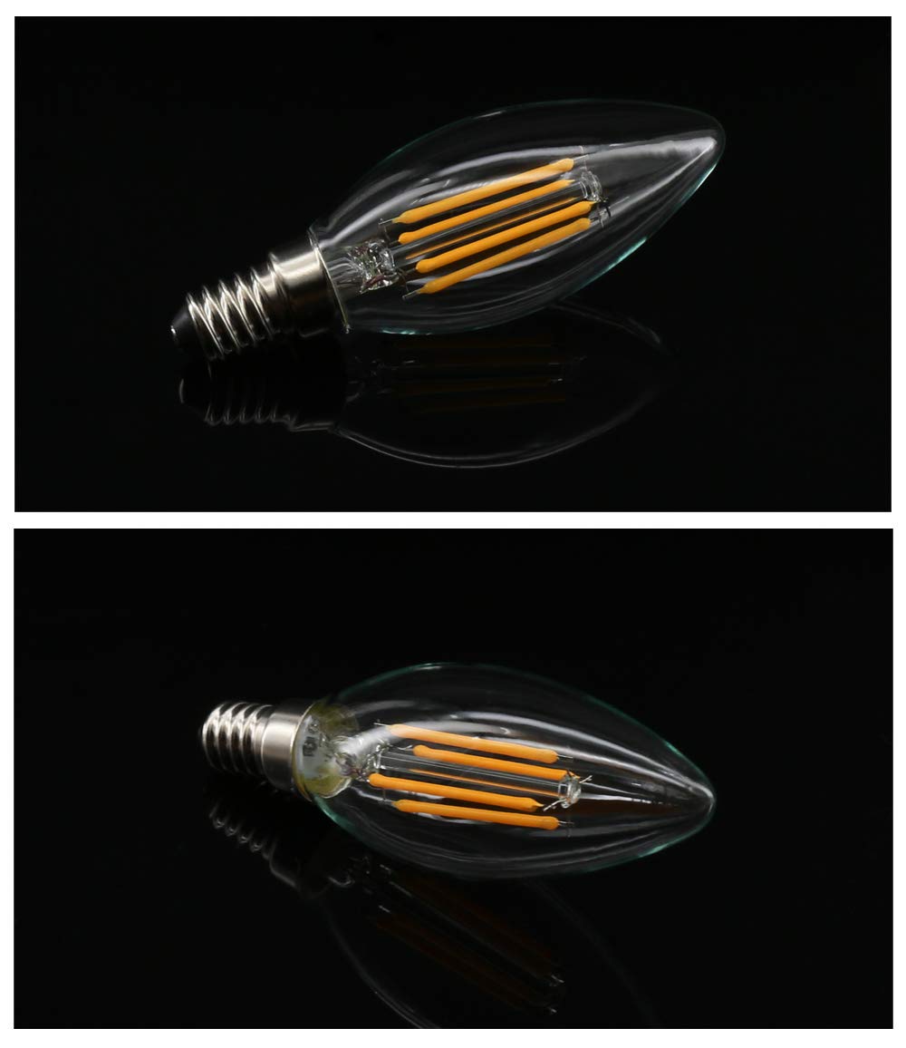 Ampoule Filament E14 LED 4W Equivalent 40W 400LM, Blanc Chaud 2700K, Ampoule Bogie LED E14 pour Lustres, Lustres en Cristal, Luminaires Décoratifs, Non-dimmable, Verre, Lot de 12