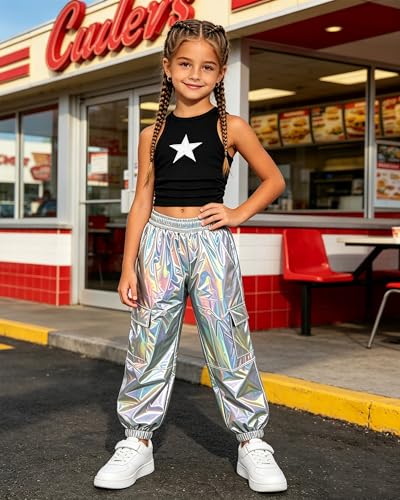 Image of SANGTREE Girls' 2 Piece Outfits T-Shirt and Drawstring Cargo Jogger Pants Clothing Set, 4-14 Years