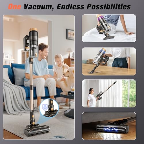 Image of PEDOOLO Cordless Vacuum Cleaner, Upgraded 650W 55KPA 70Mins Vacuum Cleaners for Home, Self-Standing Stick Vacuum, Wall Mount Charge & Touch Screen, Anti-Tangle for Pet Hair Carpet Hardwood Floor Car