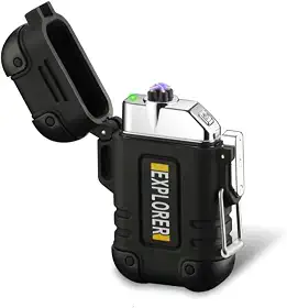 Isqueiro de Plasma à Prova d’Água E Vento Impermeável com Apito de Emergência – Recarregável via USB Portátil, Ideal para Camping, Sobrevivência Pesca Trilhas e Aventuras ao Ar Livre (Preto)