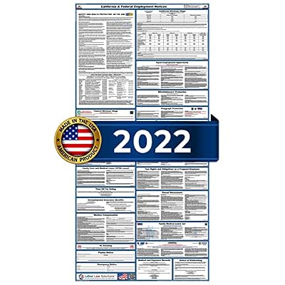 2022 California Labor Law Poster by Labor Law Solutions, State and Federal, OSHA Compliant - Space Saver Compatible with Office Walls, Break Rooms, and Doors - All In One, Premium Quality Laminated 20x40 Slim