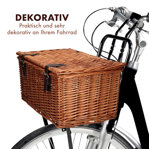 Bicycle Gear Rattan Fahrradkorb Vorne Groß - Lenkerkorb Fahrrad 30L - Bäckerkorb 45 x 30 x 25 cm - Gepäckträger Vorne Fahrrad Zubehör - Fahrradkorb Geflochten, Braun