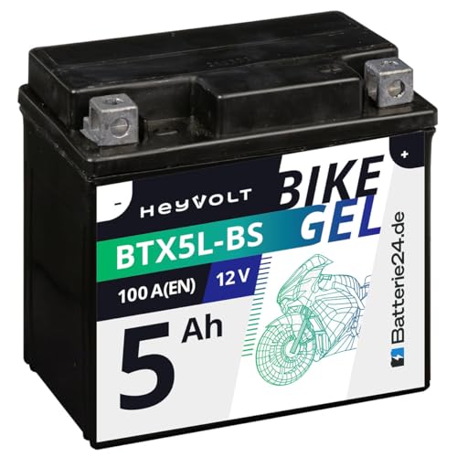 HeyVolt GEL Motorradbatterie 12V 5Ah Rollerbatterie BTX5L-BS YTX5L-BS CTX5L-BS 50412 GTX5L-BS