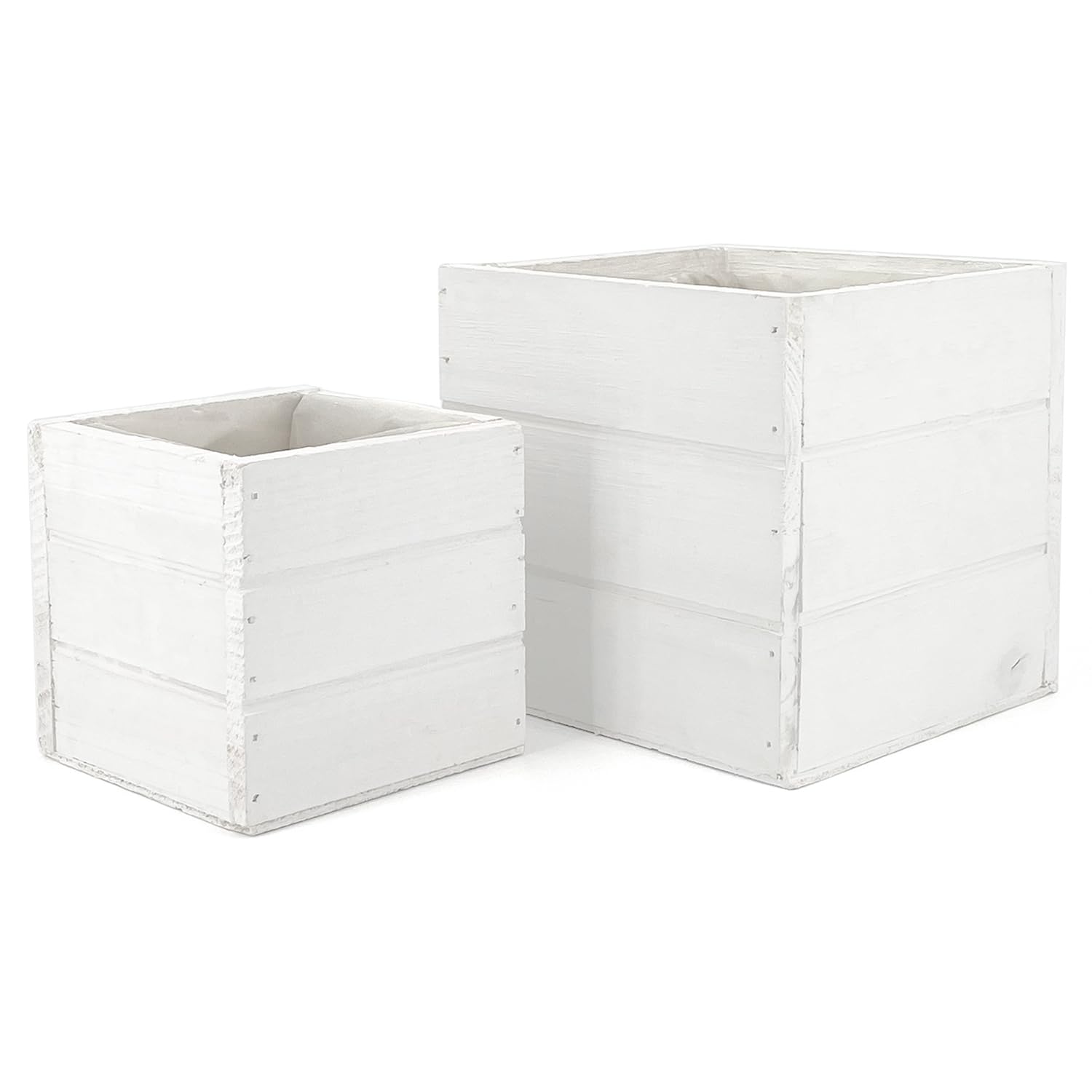 Cajas de madera blanca para flores, plantas, bonsái, hierbas aromáticas, decoración del hogar, jardín, balcón, terraza (14 x 14 + 10 x 10)