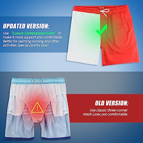 Image of Boys Swim Trunks with Boxer Brief Liner Compression Anti Chafe Swimming Shorts Stretchy UPF Quick Dry Swimsuit