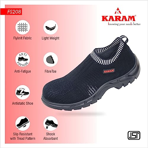 Image of KARAM ISI Marked Flyknit Safety Shoe | Excellent Grip, Comfort and Slip Resistance | Safety Shoes with Fibre Toe |Black| FS208FN (FWSAMN) Size - 04