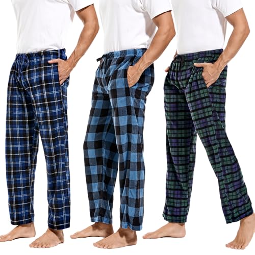 DG Hill Mens Pajama Pants with Pockets – Microfleece Plaid