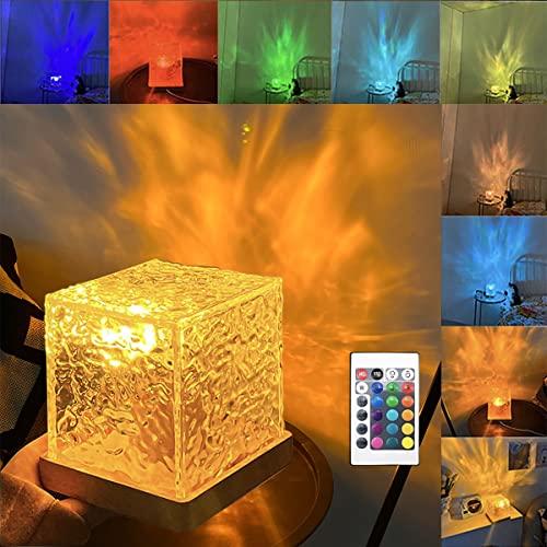 La Mejor Recopilación de Lámparas ambientadoras - los preferidos. 49 Proyector lampara con ondas oceánicas, Lampara cubo calm, noche lampara efecto agua,16 colores de efectos de luz LED RGB Con control remoto, luz de noche para habitación para...