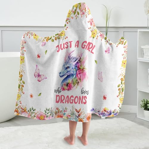 Image of Dragon Hooded Bath Towels for Girls,Soft Cotton Swimming Shower Beach Blanket (Dragon)