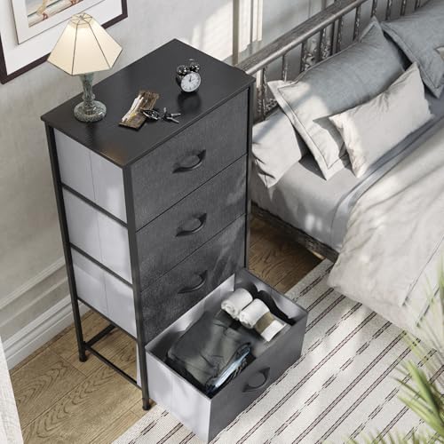 YITAHOME Storage Tower with 4 Drawers - Fabric Dresser, Organizer Unit for Bedroom, Living Room, Closets - Sturdy Steel Frame, Easy Pull Fabric Bins & Wooden Top (Black/Grey) by YITAHOME - Image 3