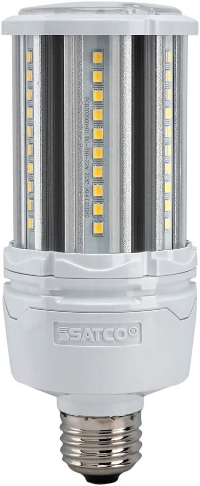 Satco S39391 Hi-Pro Omni-Directional High-Lumen LED Corncob Lamp, HID-Replacement, Industrial and Commercial Application, 100-277V, 5000K, 22 Watts