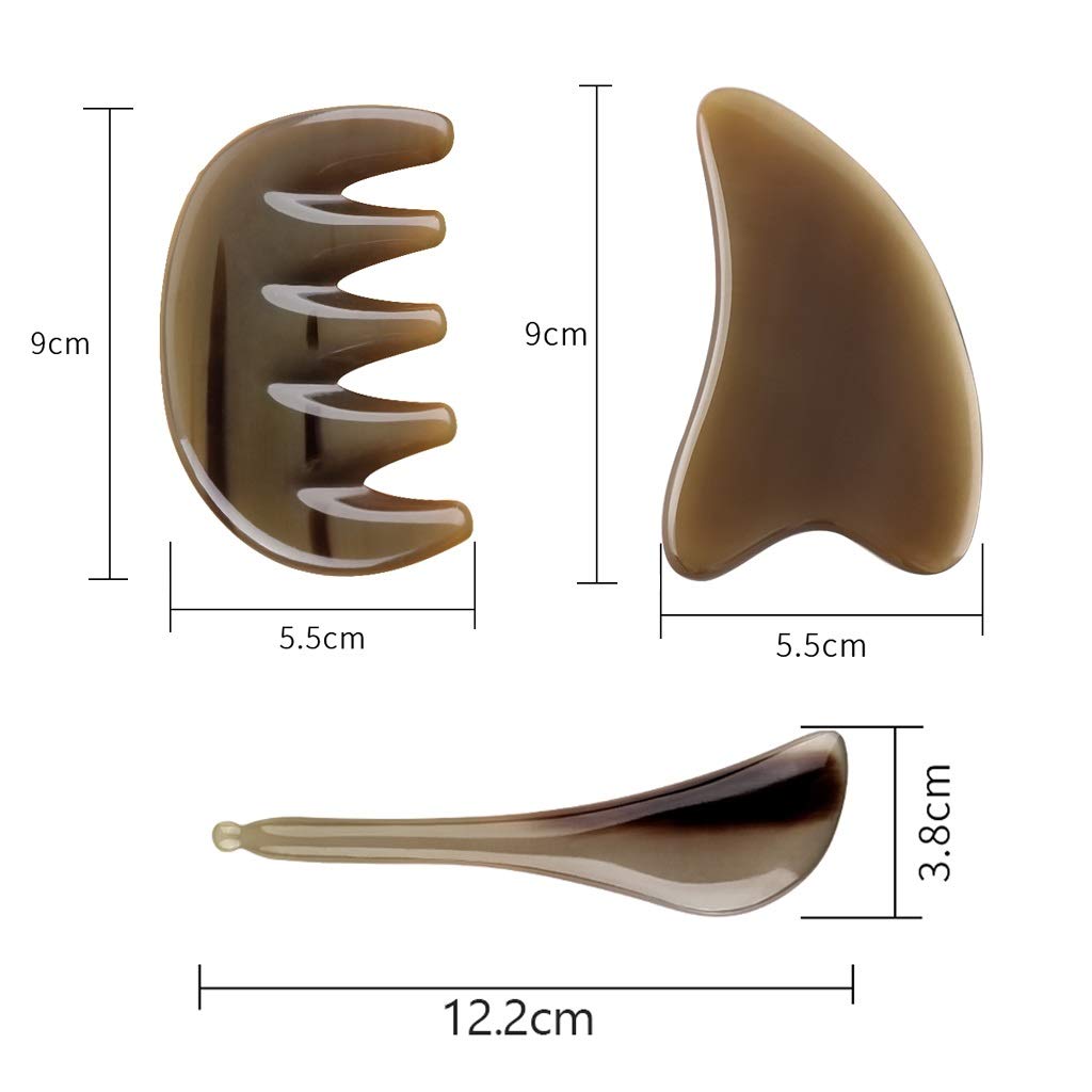 YXCKG Gua Sha Massage Tools, Set di Bellezza per Donne per la Pelle del Viso, Strumenti di Terapia Fisica di sanità, Set Gua Sha Corno di Bue Naturale per Corpo, Pettine per Massaggio alla Testa