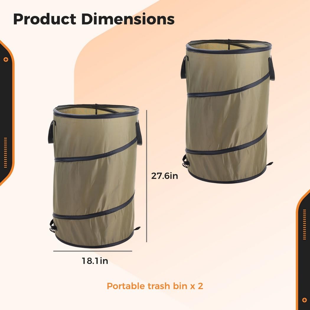 Lot de 2 corbeilles de jardin pliables, 46 x 70 cm, rangement de jardin pour feuilles, jouets, événements en plein air, camping