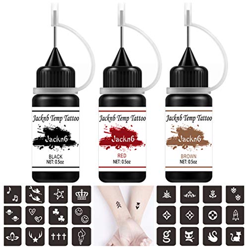 Jacknb Temporary Tattoos Kit, Semi Permanent Tattoo Jagua Gel Freehand Ink DIY Tattoos Fake Freckles 40 Pcs Free Tattoos Stencils Temp Tattoos for Women Kids Men - 3 Bottles (Brown Black Red) Jacknb Temporary Tattoos Kit, Semi Permanent Tattoo Jagua Gel Freehand Ink DIY Tattoos Fake Freckles 40 Pcs Free Tattoos Stencils Temp Tattoos for Women Kids Men - 3 Bottles (Brown Black Red)
