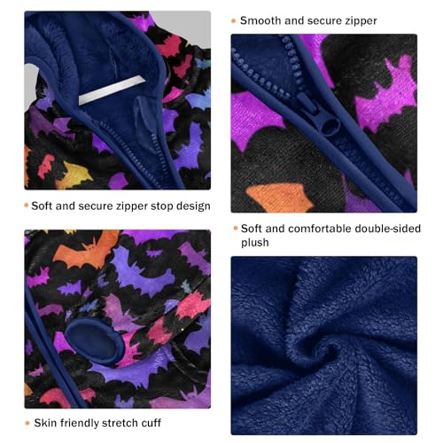 Gradient Color Bats Halloween Toddler Fleece Jacket Girl Boys Hooded Fleece Jacket Coat Warm Outwear Zip-up 3-10T3