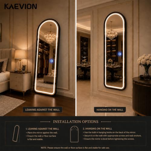 Image of 5x2 ft Black Arched LED Full-Length Mirror- 5mm HD Shatterproof Glass, 3-Color Dimmable Light Up Full Body Mirror, Vanity Floor Leaning Wall Mounted Mirror