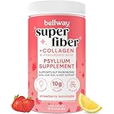 Bellway Super Fiber Powder + Collagen, Sugar-Free Psyllium Husk Powder with Collagen Peptides and Hyaluronic Acid for Gut Health, Healthy Skin, Nails, Bones & Joints, Strawberry Lemonade (11 Servings)