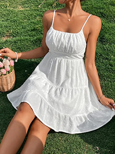 Floerns Women's Swiss Dots Sleeveless Ruched Bust Ruffle Hem Cami Short Dress3