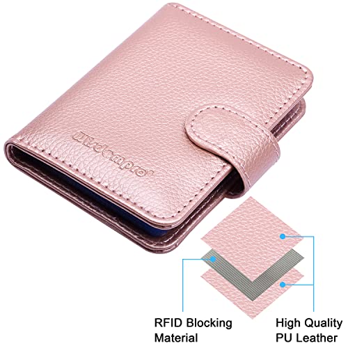 Image of Wisdompro Credit Card Holder, PU Leather Slim RFID Blocking Debit Card Protector Wallet Organizer Case with Magnetic Shut (Build in 20 Card Slot & 7 Small Cells for Memory Cards)-Vertical Rose Gold
