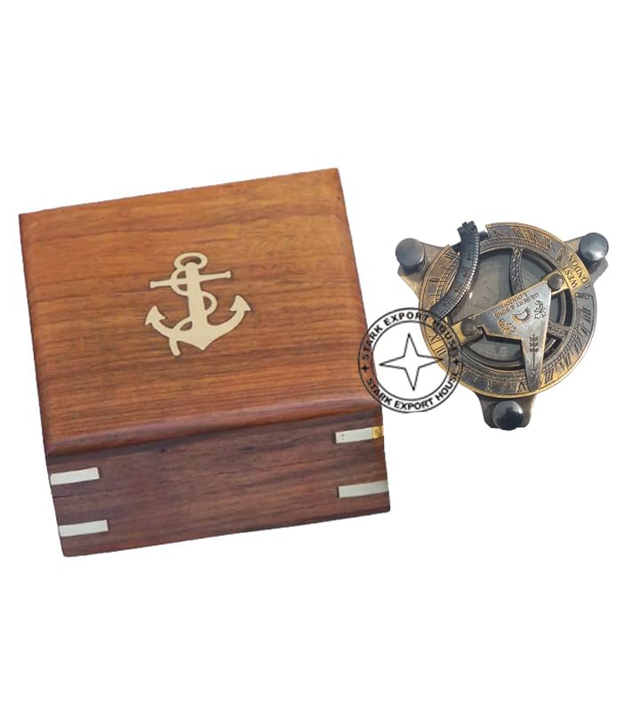 Brújula Sundial de Latón Negro Antiguo 3 Pulgadas con Caja de Madera miniatura 1