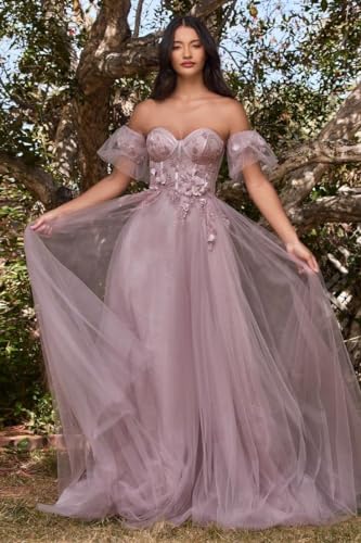 3D Flowers Prom Dress for Women Tulle Off The Shoulder Long A-Line Formal Party Gowns with Slit3