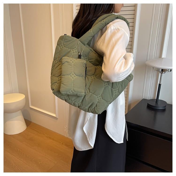 Image of Quilted Tote Bag for Women Small Puffer Purse Quilted Nylon Padding Handbag with Wallet