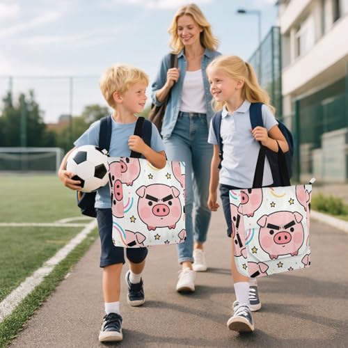 Bolsa de mano de cerdo rosa: bolso para libros escolar resistente y lavable 6