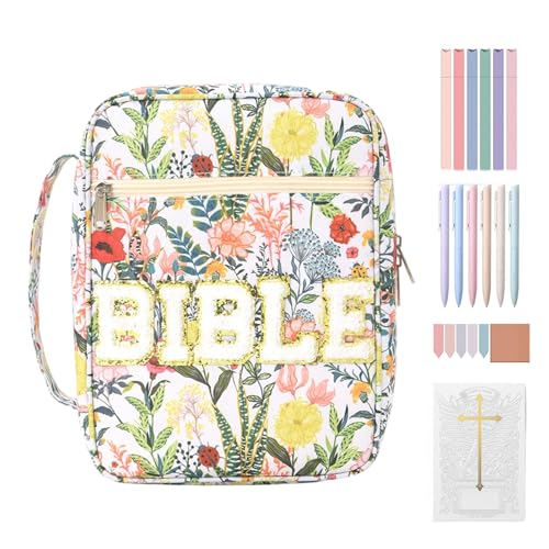 Funda Para Biblia - Bolso Con Flores Bonitas Y Asa,Bolso de Estudio de la Biblia con Funda de - Para Niñas Iglesia Escuela Universidad Oficina Viaje Papelería Cumpleaños Navidad