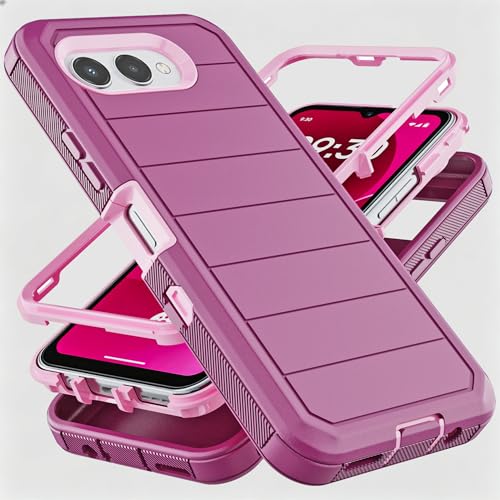 Coque T-Mobile Revvl 8 bordeaux et rose en caoutchouc triple couche