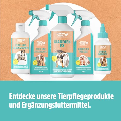 Green Hero Giardien EX Desinfektionsmittel Spray für Hund & Katze 500ml | Hochwirksam gegen Giardien, Bakterien, Viren & Pilzen | Dermatologisch getestet zur Desinfektion von Tieren und Umgebung