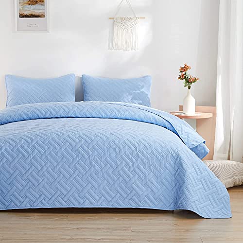 Image of BSB HOME 100% Cotton Ultrasonic 280 Tc Solid King Size Plain Quilted Bed Cover /Bedspread /Rajaai with 2 Pillow Case, (Luxurious, Aqua, 90X100 Inches, 254X228 cm)