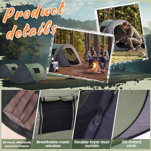 Carpa pop-up para camping 2 personas, portátil miniatura 3