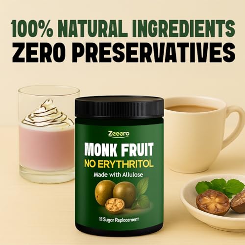 Image of Zeeero Monk Fruit Sweetener without Erythritol | Monkfruit Extract with Allulose | 1:1 Sugar Replacer | Monk sugar /monk fruit powder | No Preservatives