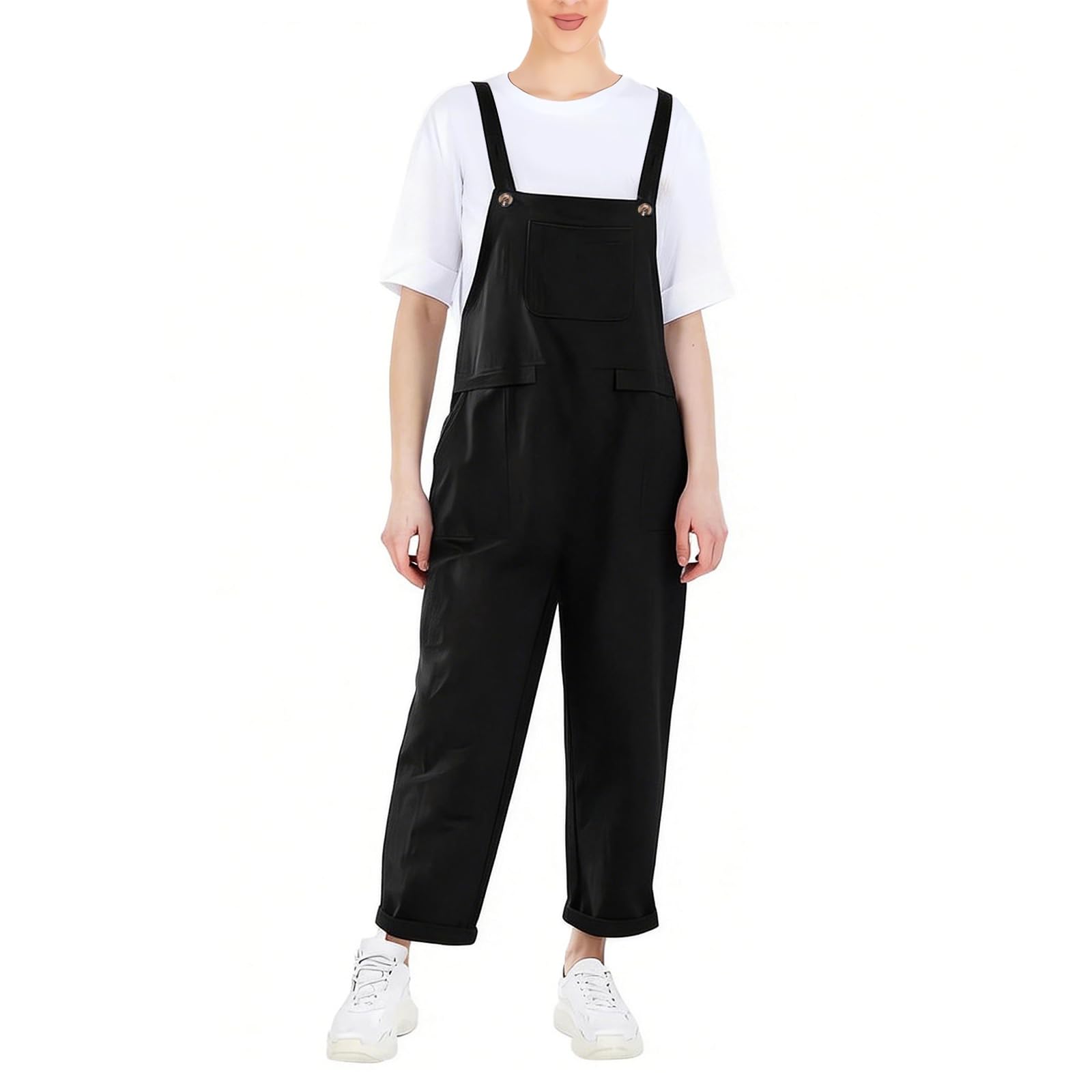 Salopette da donna, stile UK, salopette da donna, ampia, regolabile, casual, con tasche, cinghie regolabili