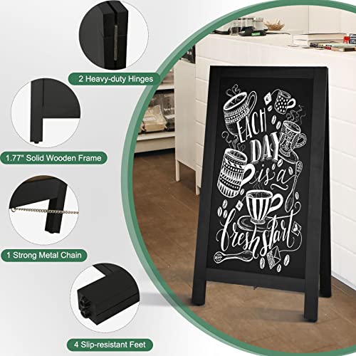 4 THOUGHT A-Frame Chalkboard 40\" x 20\", Chalk Board Sign Board Magnetic Sandwich Board Solid Pine Wood Freestanding Double-Sided Chalkboard Easel for Restaurant Cafe Shop Wedding Party, Black