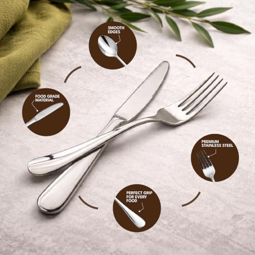 Image of Shri & Sam Heavy Thickness Cup Down Stainless Steel Cutlery Set of 20 | 4 Dinner Forks, 4 Salad Forks, 4 Dinner Knives, 4 Dinner Spoons, 4 Tea Spoons | Mirror Finish | Dishwasher Safe | Made in India