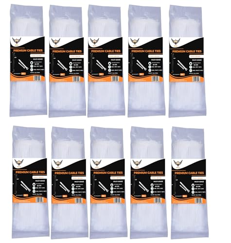 Nirah White Cable Zip Ties 8 inch 1000 Pack 50 lbs Tensile Strength. Our Premium Plastic Clear Cable Tie Wraps are loved by DIYers & Professionals for Wire Management, Outdoors & Indoors Use