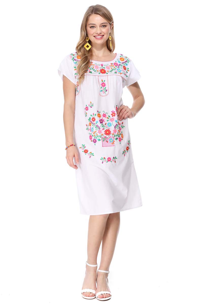 unik Vestido Campesino Tradicional Mexicano del Cinco de Mayo, Talla S-3X - Blanco - XX-Large