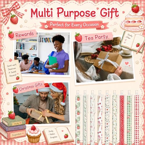 Image of Jetec 108 Pcs Back to School Strawberry Pens Bulk Aesthetic Retractable Office Strawberry Supplies First Day of School Gift for Student Women Teacher Staff Employee Office Berry Party Favors