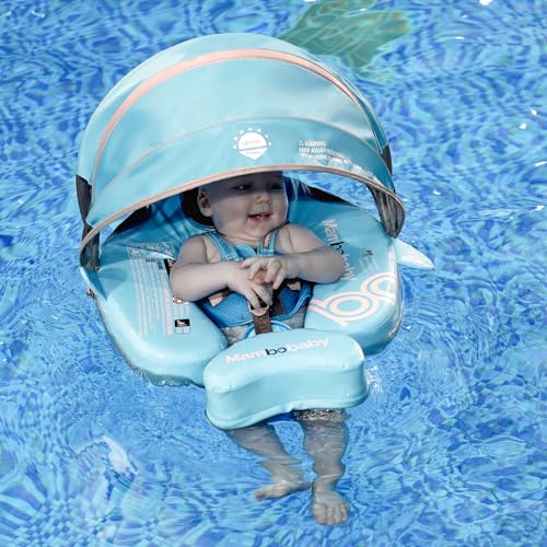 Image of Non-Inflatable Mambobaby Float with Canopy, UV-Protective Baby Swimming Float with Safety Buckle, Anti-Flip Tail Swim Trainer Infant Pool Floats (O04NGreen-O04NGCTRURBKMH01O04)