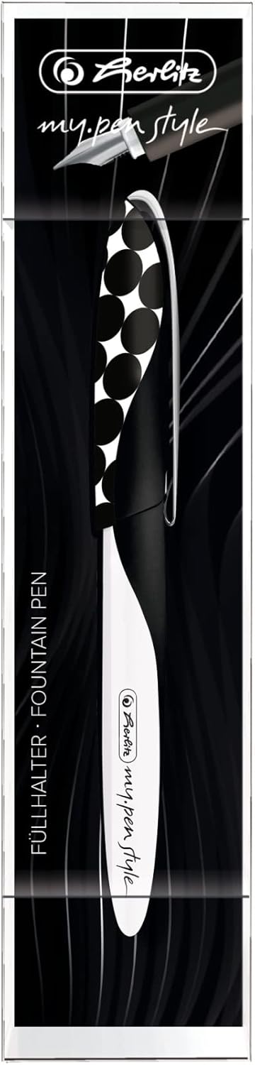 Herlitz 50040360 my.pen style Just Black Fountain Pen, Suitable for Right and Left-Handed Users, 1 Piece in Foil Box, Multi-Coloured