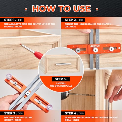 Image of Cabinet Hardware Jig, Adjustable Cabinet Handle Template Tool with Alignment Hole, Punch Locator Drill Guide for Knobs,Handles and Pulls
