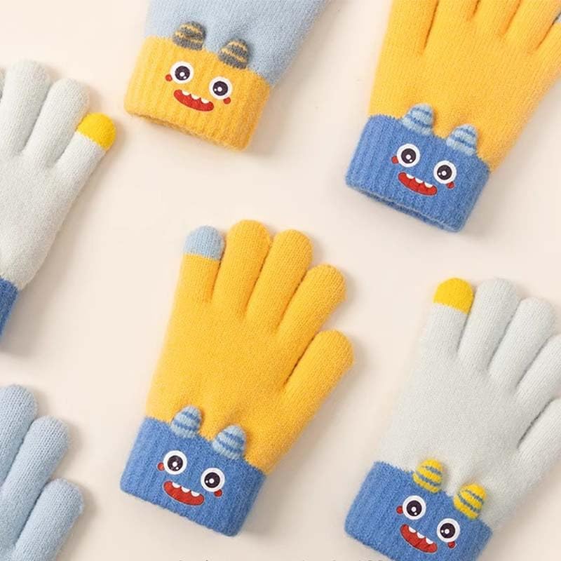 DGSELL CREATIONS Cute Cartoon Winter Gloves for Kids – Warm Knitted Woolen Gloves with Unisex Full-Finger Gloves for Boys & Girls Age range 4-7 years(Pack of 1 Pair) (Blue, 4-7 Years) 4