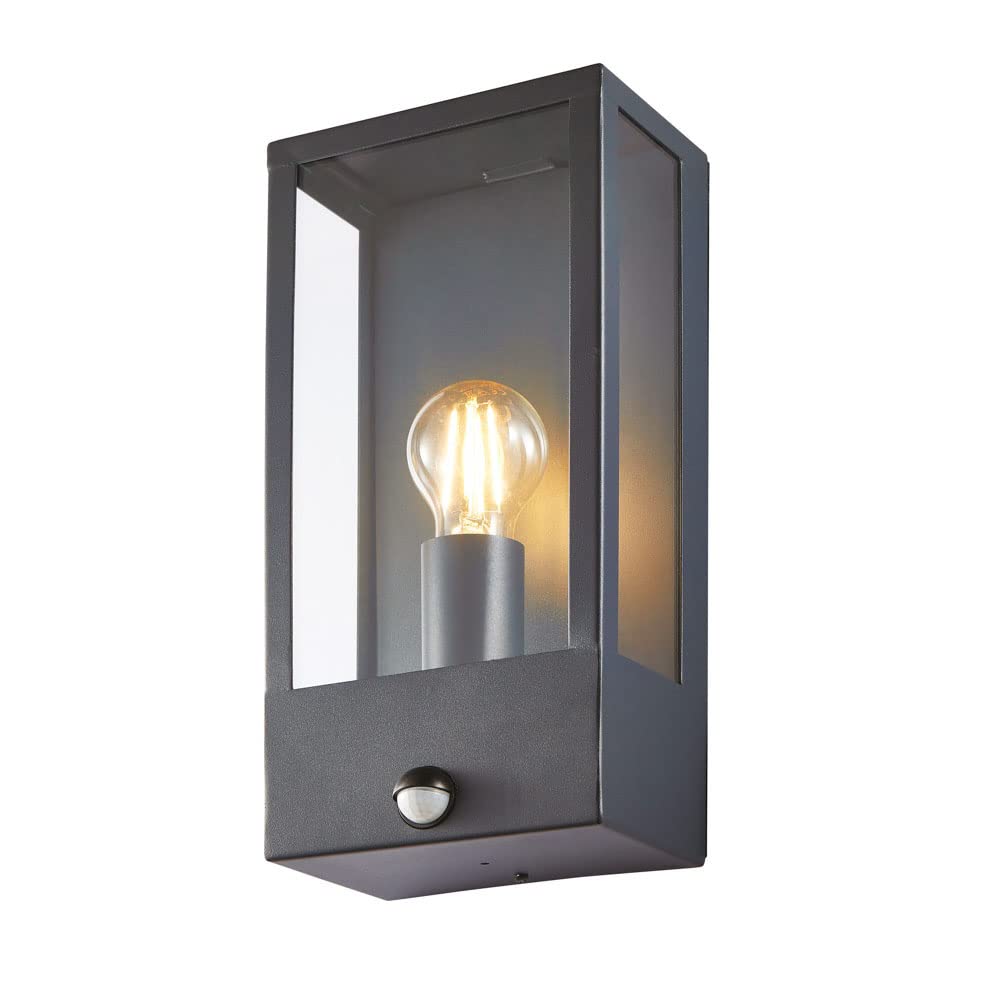 Litecraft Anthracite Edgworth Wall Light Outdoor Box Lantern With Pir Motion Sensor
